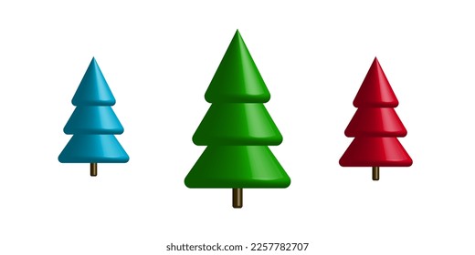 Set of Christmas Tree. Realistic 3d illustration isolated on white background. Christmas Trees collection. vector illustration