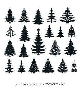 set of Christmas tree silhouette
