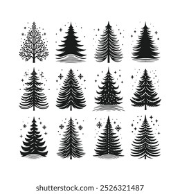 set of Christmas tree silhouette