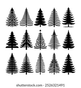 set of Christmas tree silhouette