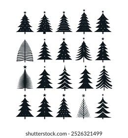 set of Christmas tree silhouette