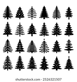 set of Christmas tree silhouette