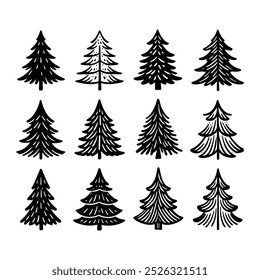 set of Christmas tree silhouette