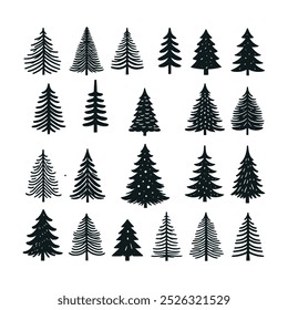 set of Christmas tree silhouette