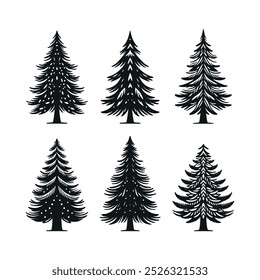 set of Christmas tree silhouette