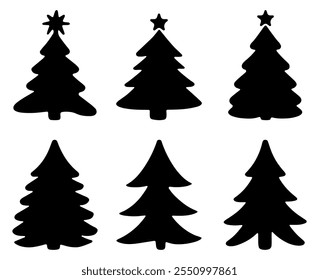 Set of Christmas tree silhouettes. isolated vector on white background.