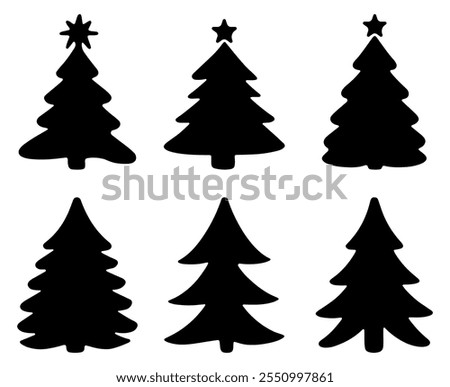 Set of Christmas tree silhouettes. isolated vector on white background.