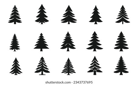 set of Christmas tree silhouettes on white background. Vector illustration