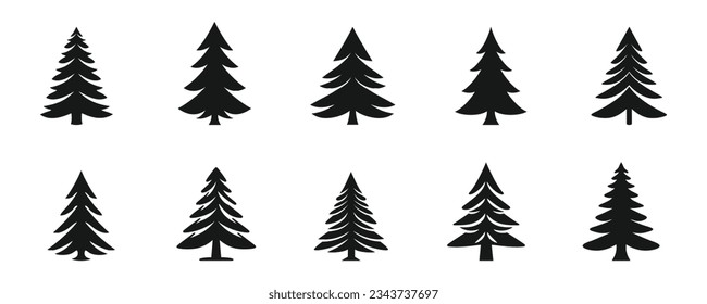 set of Christmas tree silhouettes on white background. Vector illustration