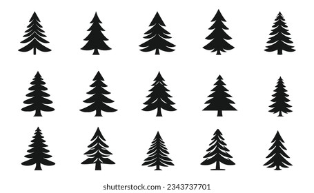 set of Christmas tree silhouettes on white background. Vector illustration