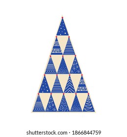 Set Christmas tree as symbol of Happy New Year, Merry Christmas holiday celebration. Vector illustration on isolated white background. Sparkle light decoration.Nordic style