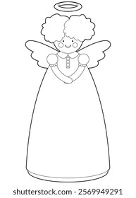 Set of Christmas tree toppers. Coloring. Black line. Vector illustration. Christmas decorations isolated on white. Cute angel.