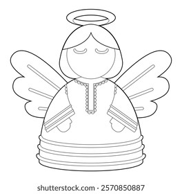 Set of Christmas tree toppers. Coloring. Black line. Vector illustration. Christmas decorations isolated on white. Cute angel.