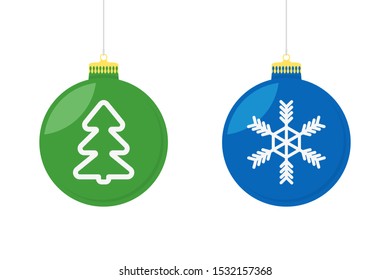 set of christmas tree toy in flat style, vector illustration