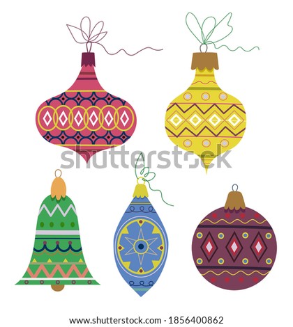 Set of Christmas tree toys. Retro style. Flat vector illustration
