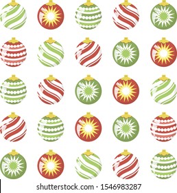 Set of Christmas tree toys. Vector decoration on white background
