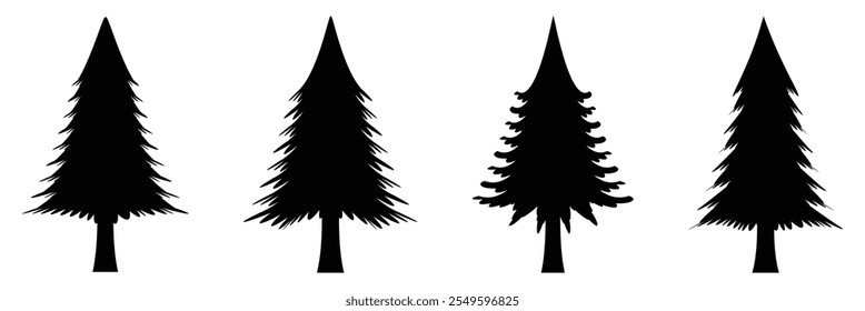 Conjunto de Vector de árbol de Navidad icono negro. Simple colección de árbol de Navidad plana. Icono de árbol de pino.
