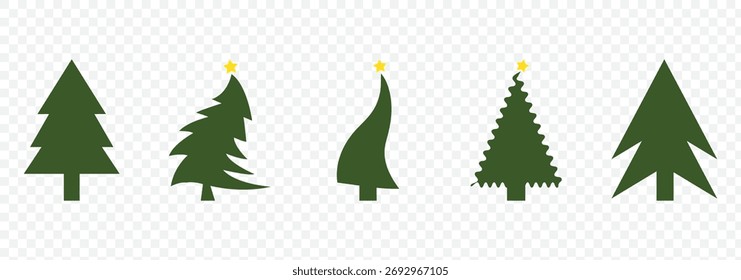 Set of Christmas tree vector black icon.Simple flat chriasmas tree collection .Pine tree.