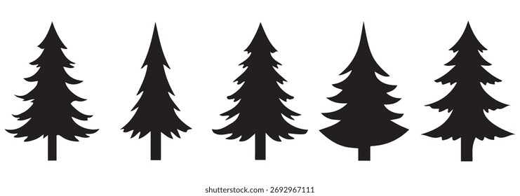 Conjunto de árbol de navidad Vector negro icon.Simple colección de árbol de navidad plano .Pine tree.