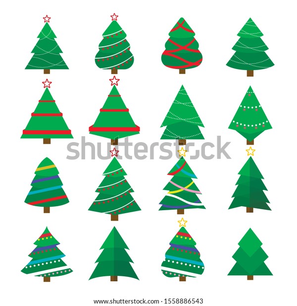 Set Christmas Tree Vector Icon New Stock Vector Royalty Free