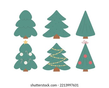 Set with Christmas tree. Vector illustration on a white background. For card, posters, stickers, banners, printing on the pack, printing on clothes, fabric, wallpaper.