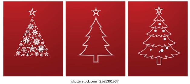 set of Christmas tree vector illustration for invitation card 