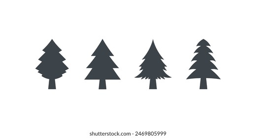 Set of Christmas tree vector on white background. Black color tree vector on whit background.