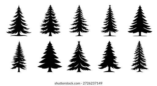 Satz von Weihnachtsbaum Vektor Silhouetten Weihnachtsbäume Vektor