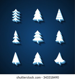 Set of Christmas trees 3d icons. Vector illustration.