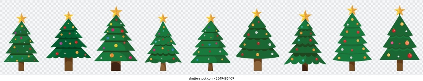 Set of Christmas Trees Banner Design Christmas Tree with Ornaments and Lights.