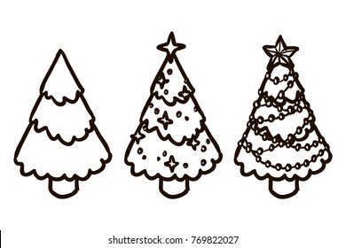 Set of Christmas trees, black and white