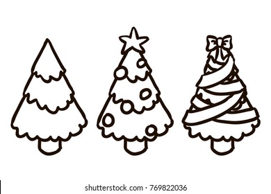 Set of Christmas trees, black and white