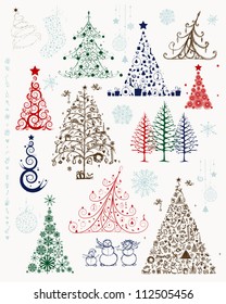 Set of christmas trees and decorations for your design