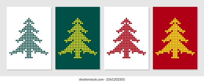 Set of Christmas Trees Design Vector Template. Christmas trees collection pixel art. Pixels, square, art, lines, seamless, modern, aestethics, decoration, christmas trees.