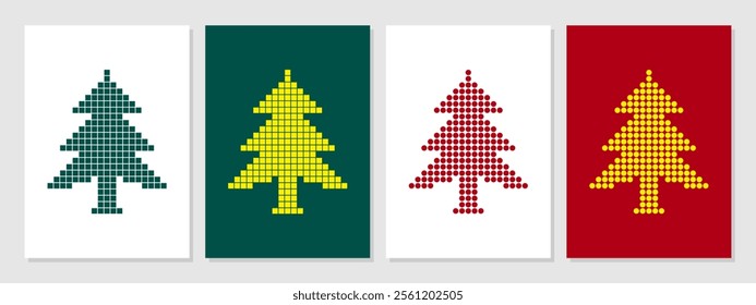 Set of Christmas Trees Design Vector Template. Christmas trees collection pixel art. Pixels, square, art, lines, seamless, modern, aestethics, decoration, christmas trees.
