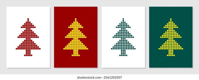 Set of Christmas Trees Design Vector Template. Christmas trees collection pixel art. Pixels, square, art, lines, seamless, modern, aestethics, decoration, christmas trees.