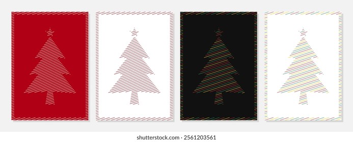Set of Christmas Trees Design Vector Template. Scribble line art of christmas trees. Scrible art, line, colorful, seamless, modern, aestethics, decoration, christmas trees, fir.