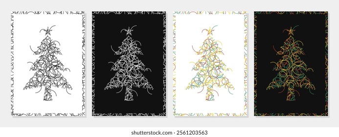 Set of Christmas Trees Design Vector Template. Scribble line art of christmas trees. Scrible art, line, colorful, seamless, modern, aestethics, decoration, christmas trees, fir.