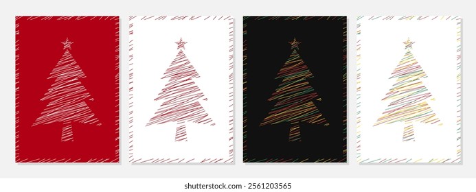 Set of Christmas Trees Design Vector Template. Scribble line art of christmas trees. Scrible art, line, colorful, seamless, modern, aestethics, decoration, christmas trees, fir.