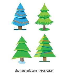 A set of Christmas trees with different shapes and colors. Vector illustration.