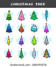Set of Christmas Trees in a different style, color and shape