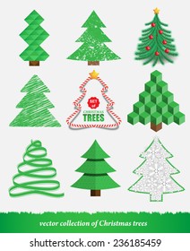 set of Christmas trees in different styles