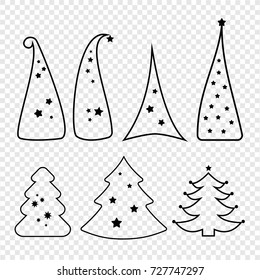 set of christmas trees displayed on a transparent background. collection of vector christmas decoration elements