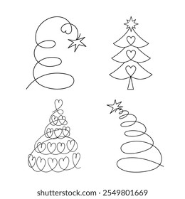 Un conjunto de árboles de Navidad dibujados en una línea.