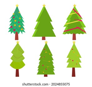 set Christmas trees Evergreen tree with colorful ball