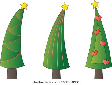 Set of Christmas trees. The festive mood, the new year. Vector illustration.