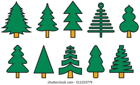 set of CHRISTMAS TREES filled line icons
