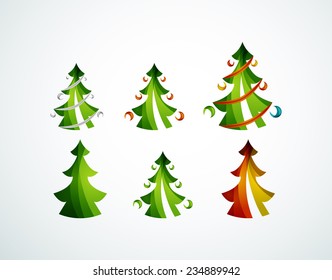 Set of Christmas trees, geometric design, modern simple shapes winter concept