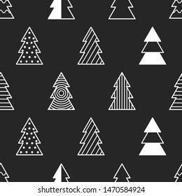 Set of Christmas trees with a geometric pattern. Tree collection, abstract forest. Vector flat illustration