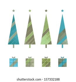 set of christmas trees and gift boxes, vector illustration